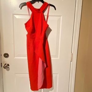 BCBG Maxazria halter neck ruffle flap dress.